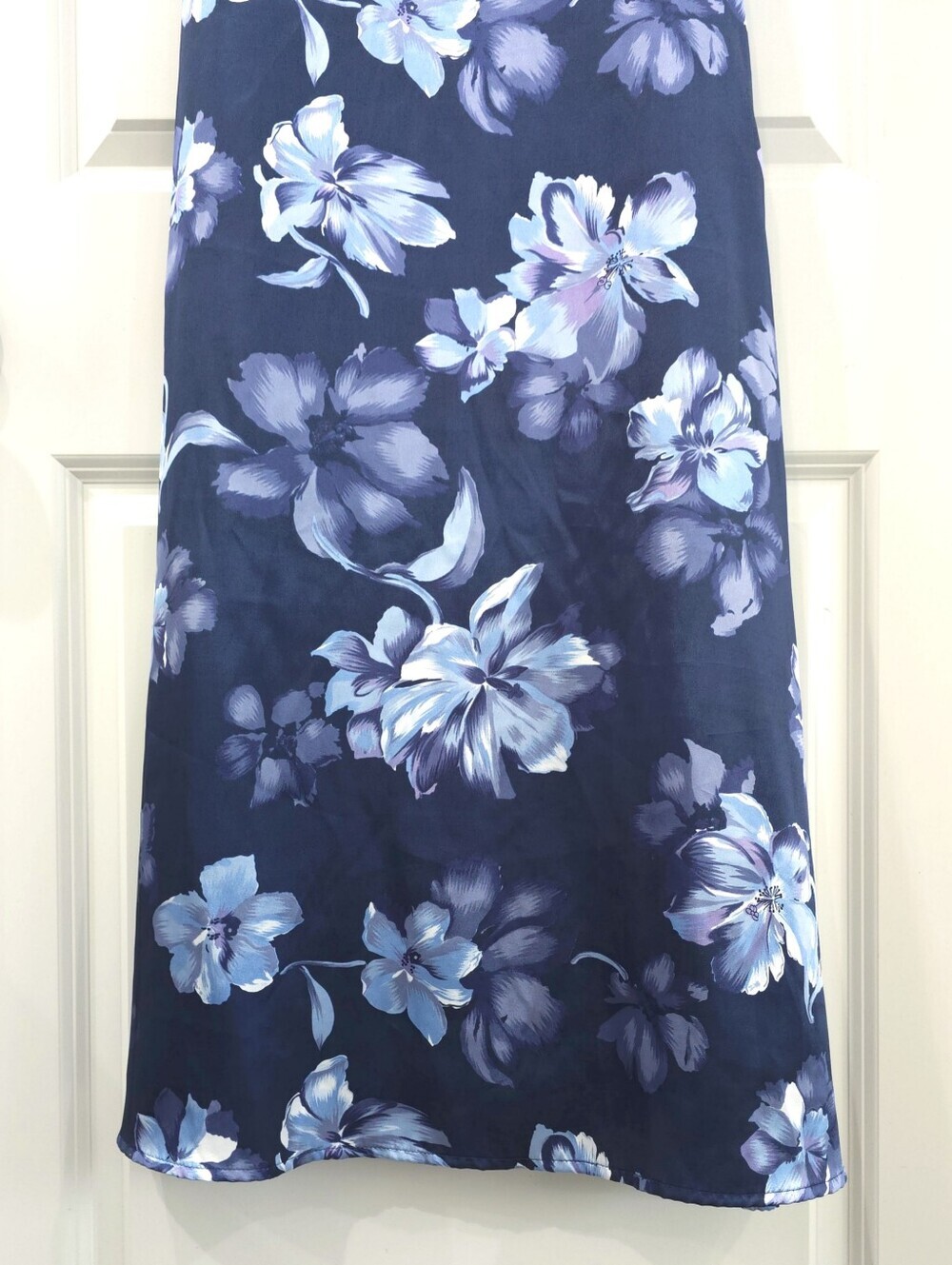 Miss Dorby Vintage Satin Navy Blue Floral Slip Maxi Dress, Wedding Guest - Picture 5 of 15